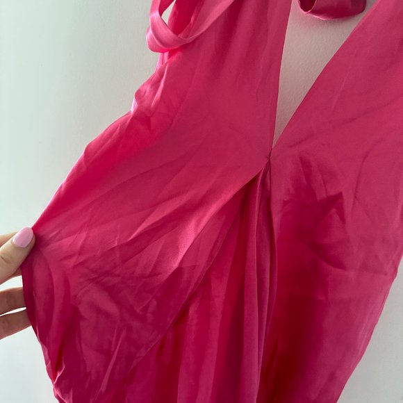 NWT Reformation Veria Silk Maxi Dress Sz 12 Flambe Pink Halter Neckline - Picture 5 of 9